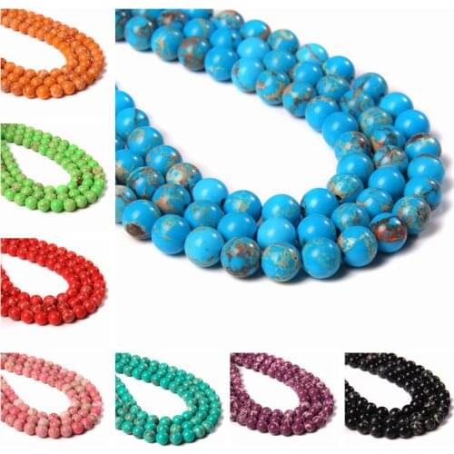Natural Stone Sea Sediment Turquoise Imperial Jaspers Round Beads For DIY Jewelry Making Bracelets Necklace 15" Strand 6 8 10MM