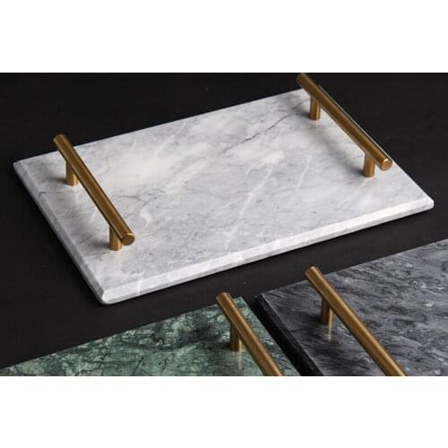 Nordic ins wind, gold tray, rectangle perfume, cosmetics, storage tray, household cake tray, marble tray