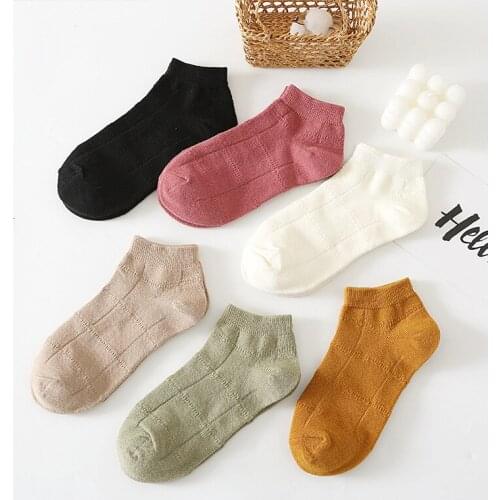 Spring Autumn Contracted Design Cotton Woman Socks Solid Color Check Preppy Style Socks Women