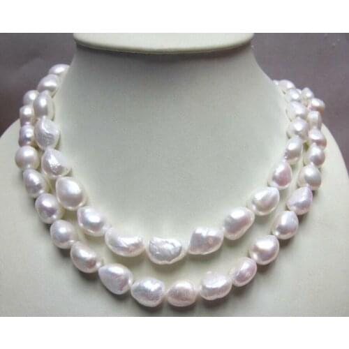 10-12MM NATURAL WHITE SOUTH SEA baroque Pearl Necklace 35"