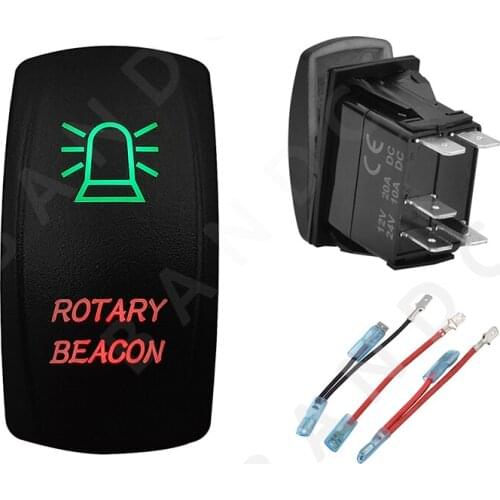 Car Boat RV ROTARY BEACON Rocker Switch Illuminated Green&Red Led Laser Etched SPST ON-OFF，Camping Accessories,Jumper Wire Set
