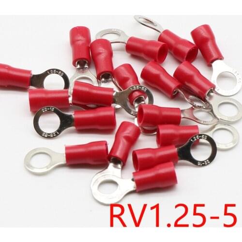 RV1.25-5 Red Insulated Crimp Ring Terminal Cable Wire Connector 100PCS/Pack RV1-5 RV