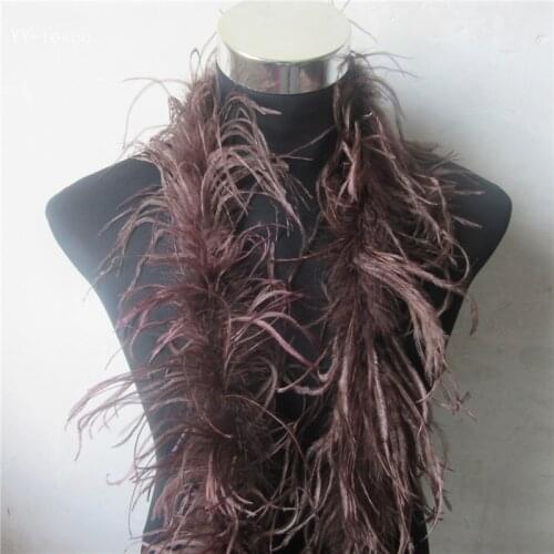 YY-tesco 2 Meter/Lot 2 Layer Natural coffee Fluffy Ostrich Feathers Boa Costumes/Trim For Party/Costume/Shawl/ Ostrich Plume