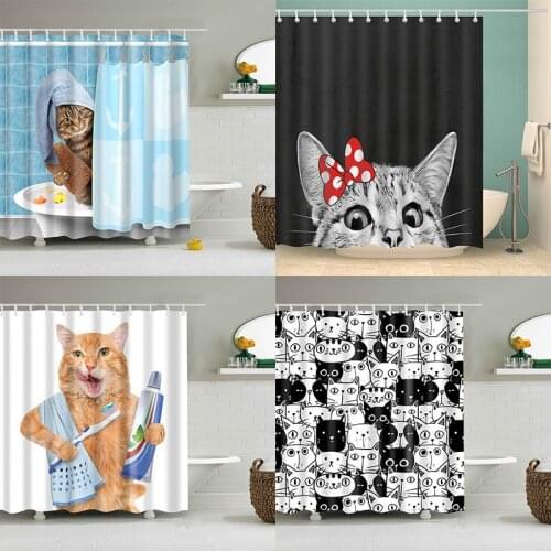Cat Printed Shower Curtain Cartoon animal Bath Curtains Bathroom For Bathtub Bathing Cover Shower Curtains with 12 pcs Hooks
