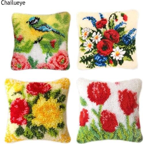 DIY Latch Hook Rug Kits Crocheting Yarn Cushion Carpet Cover Floor Mat 3D Flower Embroidery Needlework for Adults Kids Gift