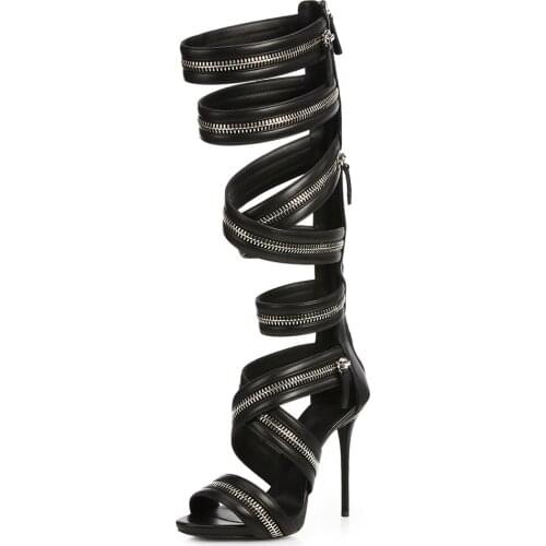 2021 Summer Womens Sandals Super High Heels Sandals Zipper Decoration Knee High Gladiator Sandalias Boots Roman Shoes Woman