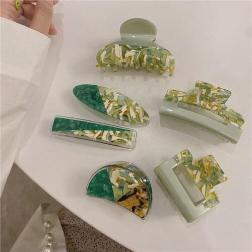 AOMU Korea Retro Green Transparent Printed Hair Claw Irregular Geometric Hollow Rectangular Splicing Hairpins for Women Gifts