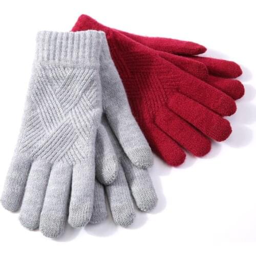Winter Women Keep Warm Touch Screen Plus Cashmere Thicken Cycling Elasticity Knitting Wool Gloves Fashion Elegant Female Slim
