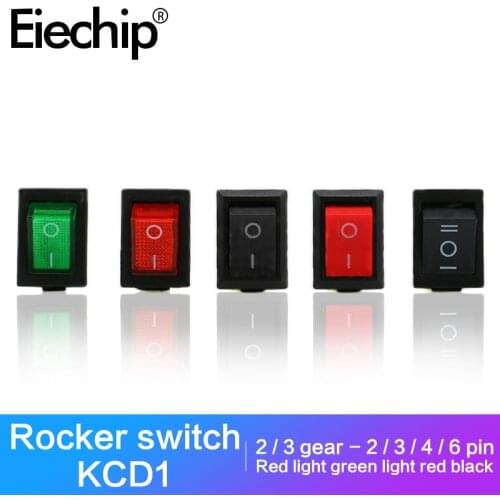 10PCS/lot Rocker Switch KCD1 2/3/4/6 PIN with Light Power Button Switch ON/OFF ON-OFF-ON Small Boat Rocker Switches 6A/250VAC
