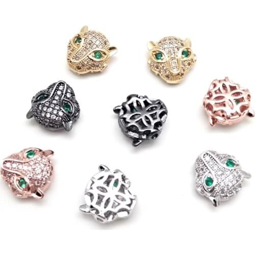 2pcs/lot 10x10mm Leopard Head Bead Micro Pave Cubic Zirconia Beads for Jewelry Making fit DIY Bracelet Jewelry Findings