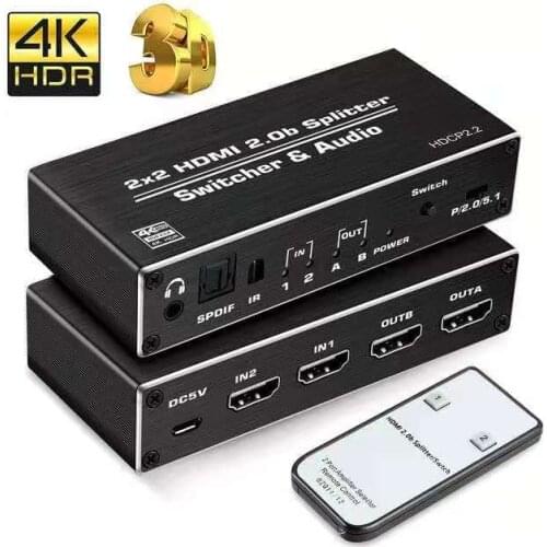 2020 4K HDMI 2.0 Switch 2 in 2 Out 4K@60hz, 2x2 HDMI Switcher Splitter with Optical Toslink SPDIF & 3.5mm Jack Audio Extractor