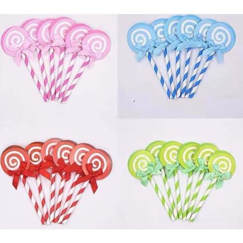 6pcs/set Colorful Lollipop Cake Topper Creative Sweet Cupcake Decor One 1st Cake Decor Happy Birthday Decor Kids Boy Girl