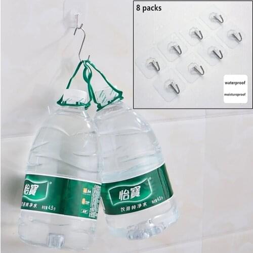8Pcs Plastic Transparent Paste Strong Paste sticker Hook For Home Bathroom kitchen Key Towel Hanger Holder