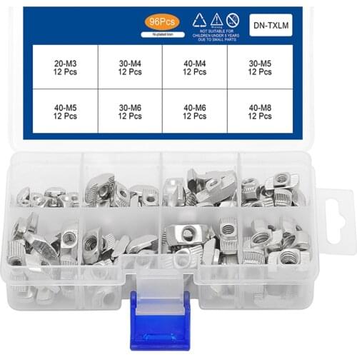 96pcs/box T-Nut Set Hammer Head T Nut Kit M3 M4 M5 M6 M8 Connector Nickel Plated For 20 Series Aluminium Profile Accessories