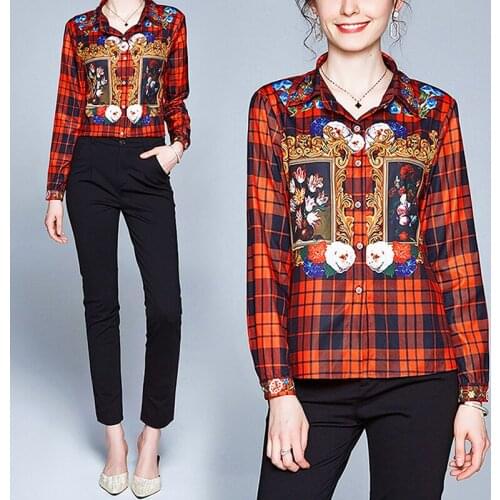 England Style New Autumn Vintage Blouse Women Shirts M-2XL Slim Decal Shirt Women Tops Full Sleeve Blusas Women Clothes SL126