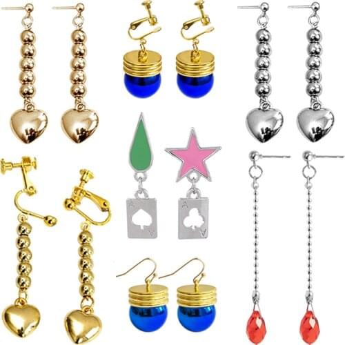 Anime HUNTER X HUNTER Hisoka Earrings Star Teardrop Poker Heart Dangle Earrings For Women Men Cosplay Jewelry Accessories