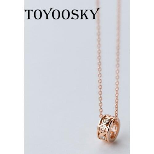 TOYOOSKY Classic 925 Sterling Silver Rose Gold Round Vintage Coin Necklace Chain 40CM With CZ Ethnic Women Geometric