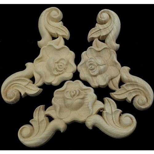 6/8/10CM Wooden Applique Unpainted Wood Carved Corner Onlay Frame for Home Furniture Wall Cabinet Door Decor Crafts