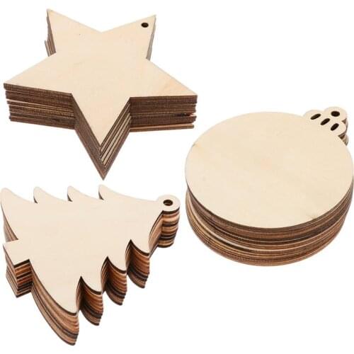 30 Pcs Wooden Slices DIY Crafts Creative Decorative DIY Christmas Wood Cutouts Wooden Pieces For Home Christmas Tree Pendant