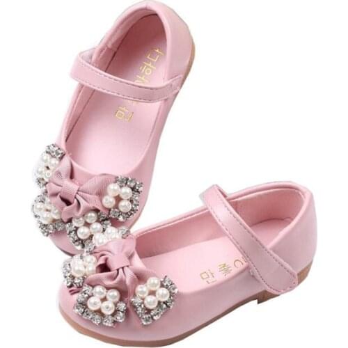 Girls Leather Shoes Princess 2021 Autumn Soft Bow leather Pearl Kids Breathable Children Loafers