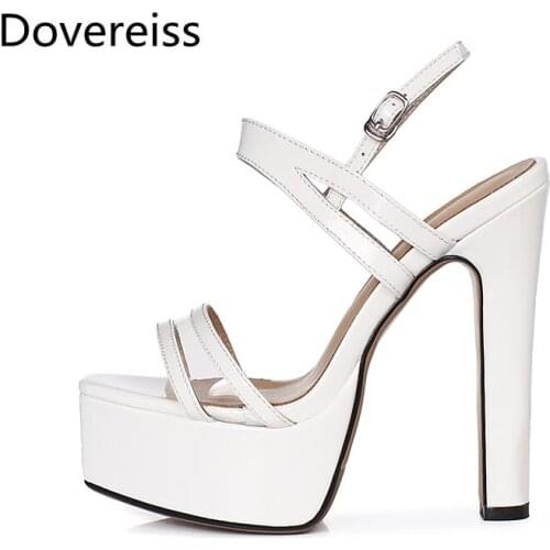 Dovereiss Fashion Womens Shoes Summer New Sexy consice Buckle Waterproof Party Shoes Chunky heels Pure color Sandales 33-40