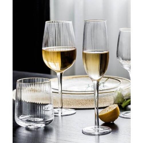 European Crystal Transparent Vertical Stripes Phnom Penh Wine Glass Whiskey Goblet Champagne Glasses Home Party Wine Set