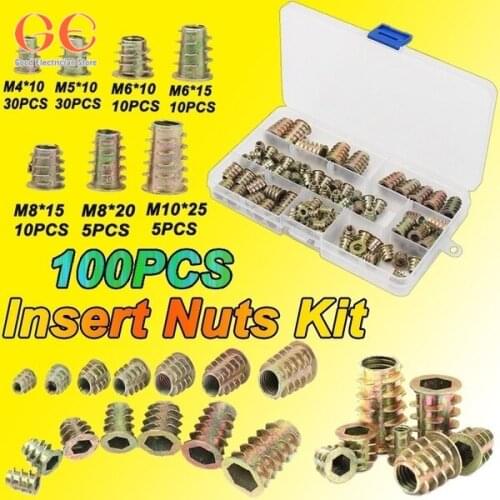 100PCS M4/M5/M6/M8/M10 Hex Drive Head Nuts Zinc Alloy Assortment Insert Nuts Kit With Storage Box home improvement