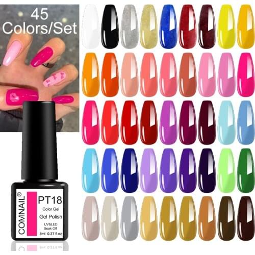 45Pcs Gel Nail Polish Set Soak Off UV LED Gel Varnish Long Lasting Nail Art Gel Lacquer Cured By Nail Dryer Need Base Top Coat