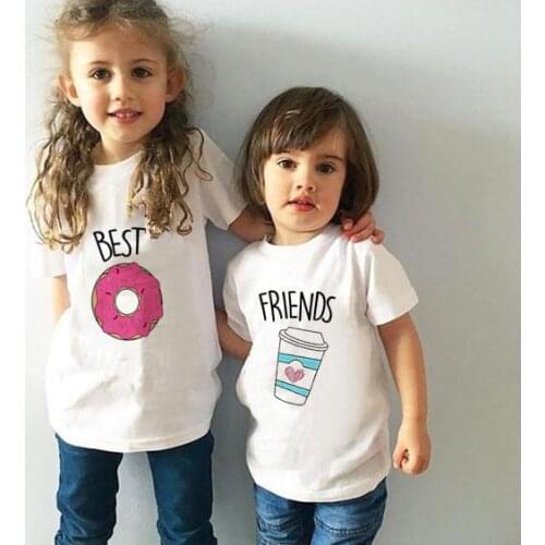 BEST FRIEND White Print Summer Kids Tshirt Baby Boys and Girls Tops Clothes Harajuku Best Friends Clothing Funny Kid T-shirt