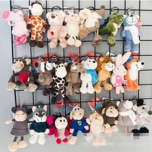 20PC/lot Cute Cartoon Animal Backpack Keychain Dog Elephant Fox Plush Animals Phone Key Chain Claw Machine Toy