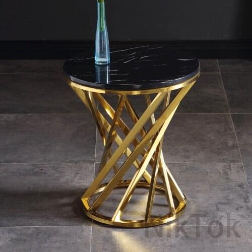 Nordic Fashion Simple Sofa CoffeeTable Modern Simple Telephone Table Gilded Round Stainless Steel Marble Side Table