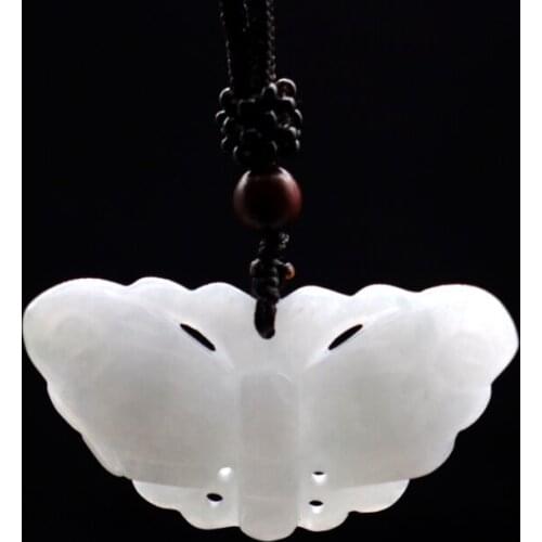 Natural Grade A Jadeite Jade Myanmar Emerald Carved Butterfly Pendant Couples Lovers Necklace Pendants For Men Women Jewelry