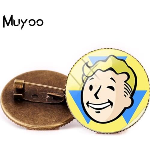2018 New Style Fallout Shelter Brooch Pin Game Photo Brooches Bronze Round Pins Handmade Glass Dome Handmade Jewelry
