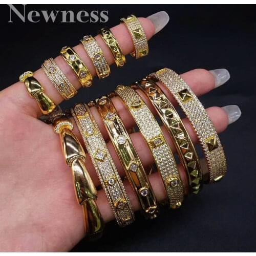 Newness Luxury Geometry Cubic Zirconia BRACELET BANGLE AND RING ewelry Set For Women Wedding Engagement Gift