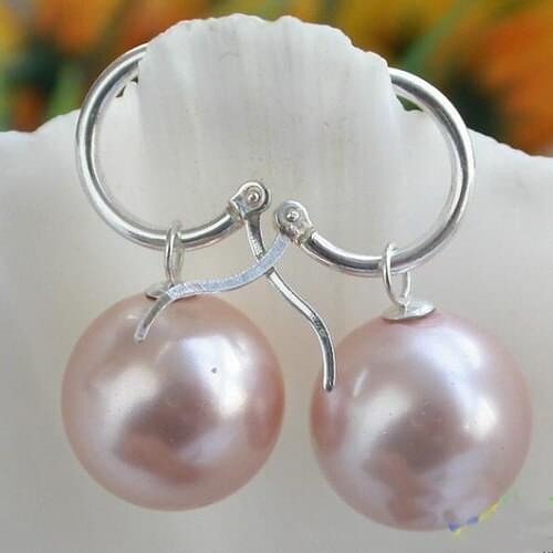 New Arrival Favorite Pearl Jewelry 16mm Round Pink Color South Sea Shell Pearl Silver Dangle Earrings Charming Lady Gift