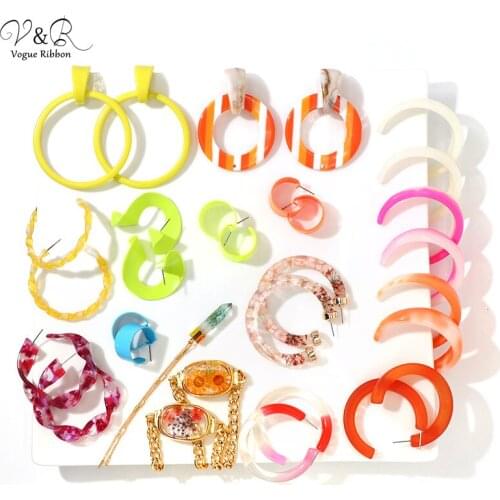 New Trendy Earrings 2020 Colorful Acrylic Drop Earring C-hoop Spring Summer Fashion Earring Real Dried Flower Pendant Necklace