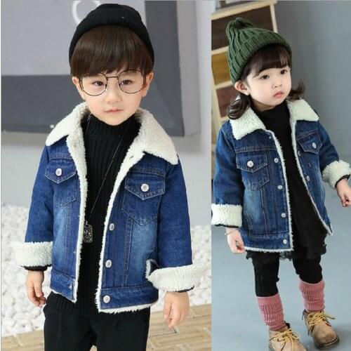 Autumn Winter Children Denim Jacket Thick warm Kids Outerwear Jacket Lamb Fur boys Coat BB33