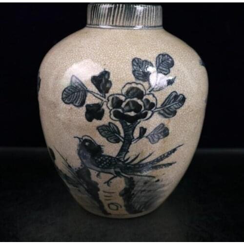 Opening Blue and White Flowers and Birds Porcelain Chinaware Ceramics Pot Jar Jug