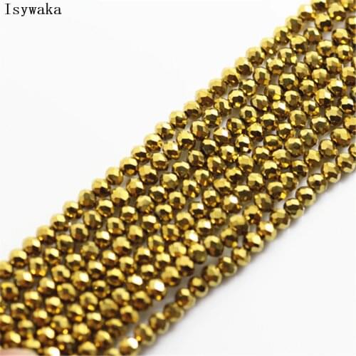 Isywaka Shining Golden Color 1800pcs 2mm Rondelle Austria faceted Crystal Glass Beads Loose Spacer Round Bead for Jewelry Making