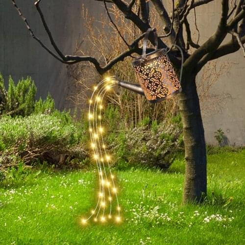 LED Solar Powered Shower Watering Can String Lamp Garden Art Metal Iron Waterproof Art Water Sprinkler Kettle Light Home Decr