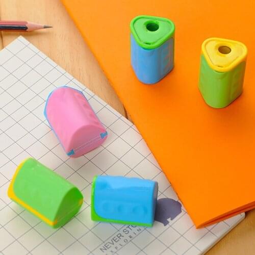 Geometric Shape Student Pencil Sharpener Compact Size Plastic Single Hole Manual Pencil Sharpener for School Home and Office