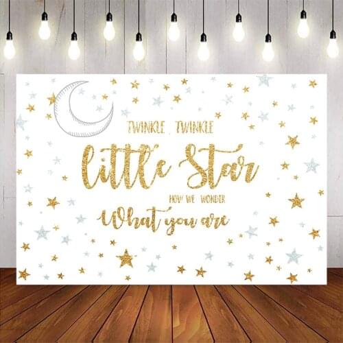 Twinkle Twinkle Little Stars Baby Shower Backdrop Glitter Gold Stars Background for photo studio Sliver star and moons party