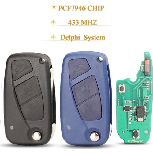 Kutery 3 Buttons Smart Remote Car Key For Fiat 500 Punto Ducato Stilo Panda Bravo Ford Ka (2008 - 2016) Fob PCF7946 433Mhz