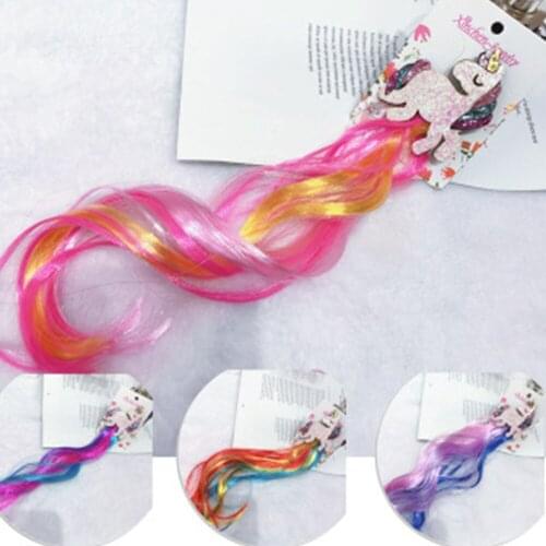 New Girls Lovely Gradient Colorful Unicorn Wigs Hairpins Princess Hair Ornament Headband Hair Clips Barrettes Kids Ha