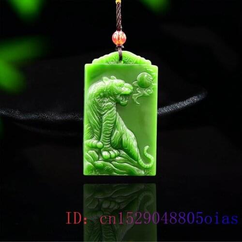 Green Jade Tiger Pendant Chinese Carved Jadeite Charm Gifts Natural Fashion Women Amulet Men Necklace Jewelry