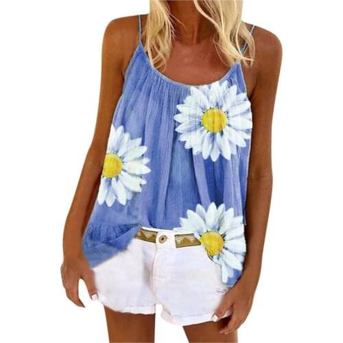 Floral Large Size Women Blouse Floral Printing Womens Swing Vest Sleeveless Cami Top Ladies Strappy Flared Plus Size Tops Shirt