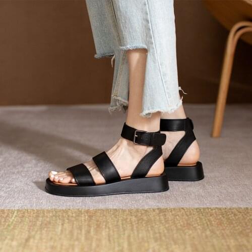 2021 New Vintage Platform Shoes Woman Buckles Genuine Leather 2021 Summer Newest Top Quality Working Basic Women Sandals