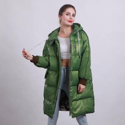 Women new style long hooded duck down coats female fashion warm loose casual green clothes lady popular winter thickened jackets