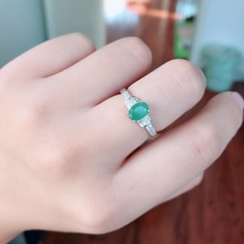 Columbia mining area, natural emerald ring, 925 sterling silver, womens high-end colorful jewelry