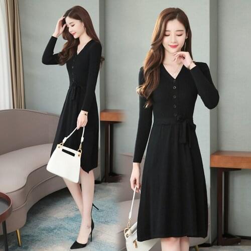 2021 Vintage Black Office Lady Chic Midi Dress Autumn Winter Solid Sexy V-Neck Women Bodycon Dress Elegant Party Casual Vestidos